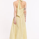 Yellow Polka Dot Halter Neck Cotton Maxi Dress