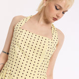 Yellow Polka Dot Halter Neck Cotton Maxi Dress