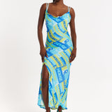 House Of Holland Printed Cowl Neck Midi Dress