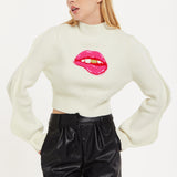 House Of Holland Lip Embroidery Wave Sleeve Jumper In White