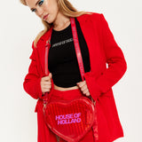 House Of Holland Heart Shape Shoulder Bag In Red With Logo Printed Acrylic Front
