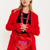 House Of Holland Heart Shape Shoulder Bag In Red With Logo Printed Acrylic Front