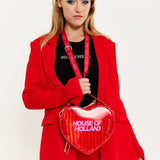 House Of Holland Heart Shape Shoulder Bag In Red With Logo Printed Acrylic Front