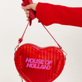 House Of Holland Heart Shape Shoulder Bag In Red With Logo Printed Acrylic Front