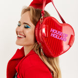 House Of Holland Heart Shape Shoulder Bag In Red With Logo Printed Acrylic Front