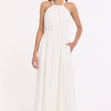 White Halter Neck Maxi Dress