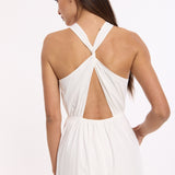 White Halter Neck Maxi Dress