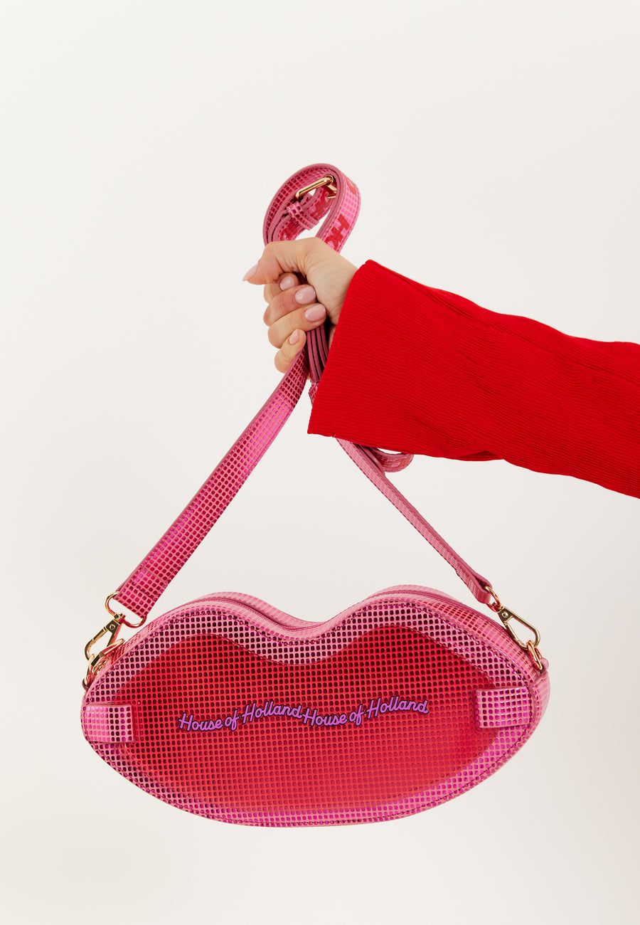 House Of Holland Lip Shape Shoulder Bag In Pink With Acrylic Front
