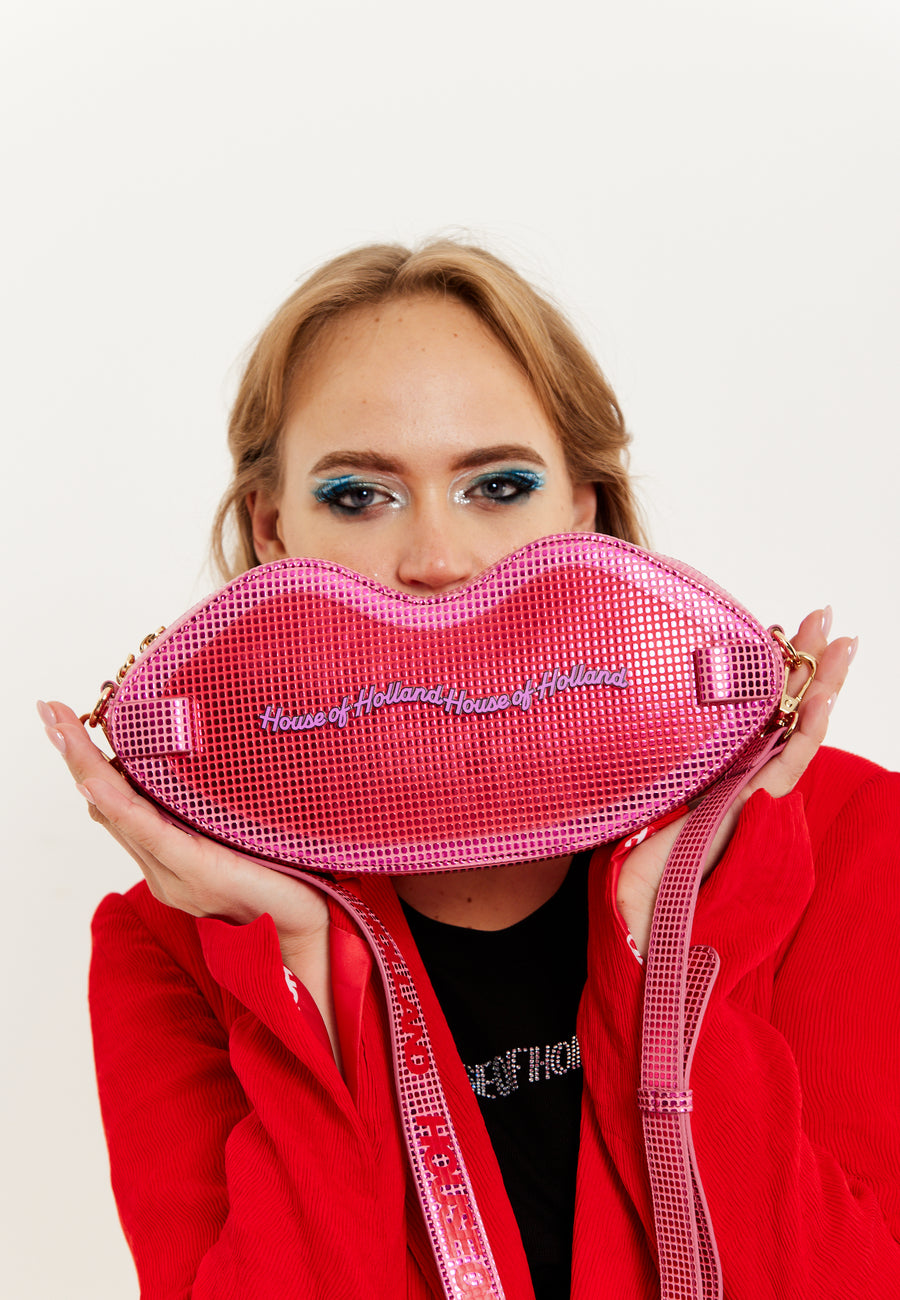 House Of Holland Lip Shape Shoulder Bag In Pink With Acrylic Front