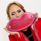 House Of Holland Lip Shape Shoulder Bag In Pink With Acrylic Front
