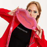 House Of Holland Lip Shape Shoulder Bag In Pink With Acrylic Front
