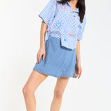 Blue Gingham Heart Embroidered Shirt