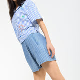 Blue Gingham Heart Embroidered Shirt