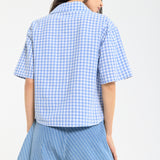 Blue Gingham Heart Embroidered Shirt