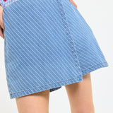 Blue Stripe Wrap Style Mini Skort