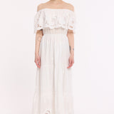 White Off Shoulder Broderie Maxi Dress