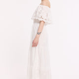 White Off Shoulder Broderie Maxi Dress
