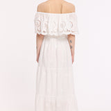 White Off Shoulder Broderie Maxi Dress