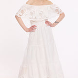 White Off Shoulder Broderie Maxi Dress