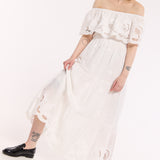 White Off Shoulder Broderie Maxi Dress