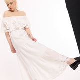 White Off Shoulder Broderie Maxi Dress