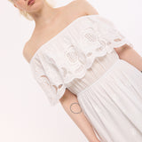 White Off Shoulder Broderie Maxi Dress