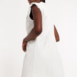 House of Holland Off-White Rocker Faux Leather Twist Button-Down Dress