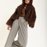 Curly Faux Fur Hat in Chocolate Brown