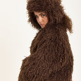 Curly Faux Fur Hat in Chocolate Brown