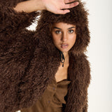 Curly Faux Fur Hat in Chocolate Brown