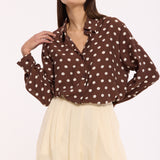 Brown Polka Dot Button Front Shirt