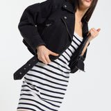 Cropped Denim Biker Jacket