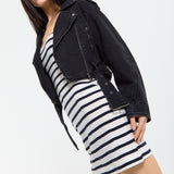 Cropped Denim Biker Jacket