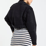 Cropped Denim Biker Jacket