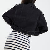 Cropped Denim Biker Jacket