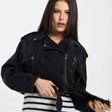 Cropped Denim Biker Jacket