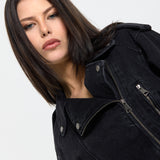 Cropped Denim Biker Jacket