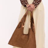 Caramel Suede Metallic Paneled Hobo Bag