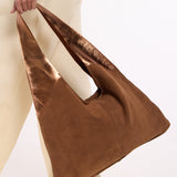 Caramel Suede Metallic Paneled Hobo Bag