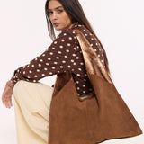 Caramel Suede Metallic Paneled Hobo Bag
