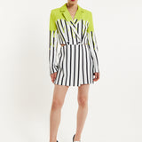 House Of Holland Stripe Monochrome Acid Green Splash Skort Playsuit