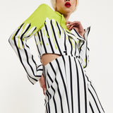 House Of Holland Stripe Monochrome Acid Green Splash Skort Playsuit