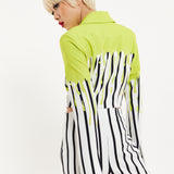 House Of Holland Stripe Monochrome Acid Green Splash Skort Playsuit