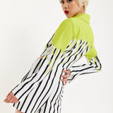 House Of Holland Stripe Monochrome Acid Green Splash Skort Playsuit