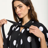 Tie Neck Polka Dot Pleated Ruffle Maxi Dress