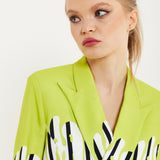 House Of Holland Stripe Monochrome Acid Green Splash Crop Blazer With Belt