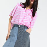 Pink Stripe Contrast Trim Shirt