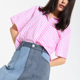 Pink Stripe Contrast Trim Shirt