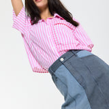 Pink Stripe Contrast Trim Shirt