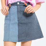 Two Tone Stripe Denim Mini Skirt